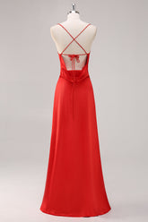 Rotes Satin Spaghettiträger Etui Ballkleid